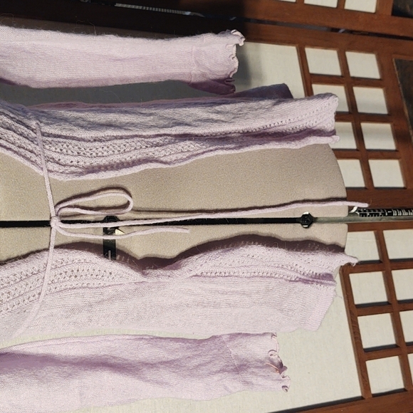 Simply Flawless Mohair Blend Pointelle Knit Open Front Lavender Cardigan Sz S - Picture 3 of 9